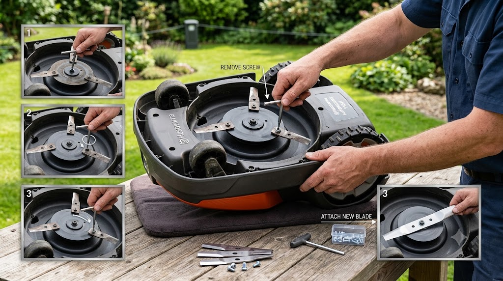 automower 115h blade replacement step by step how to