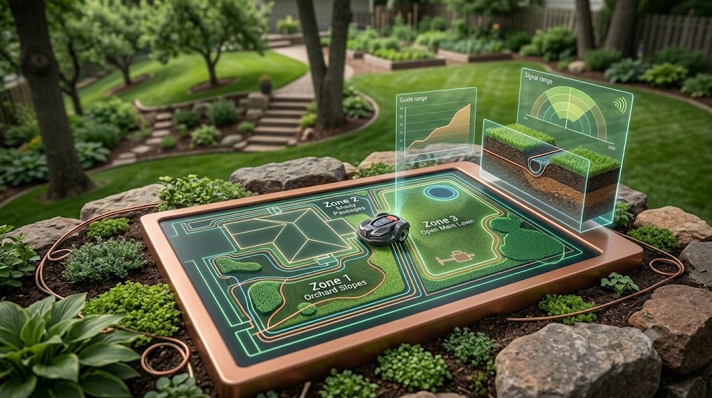 husqvarna automower 115h zone setup for complex yards what actually works