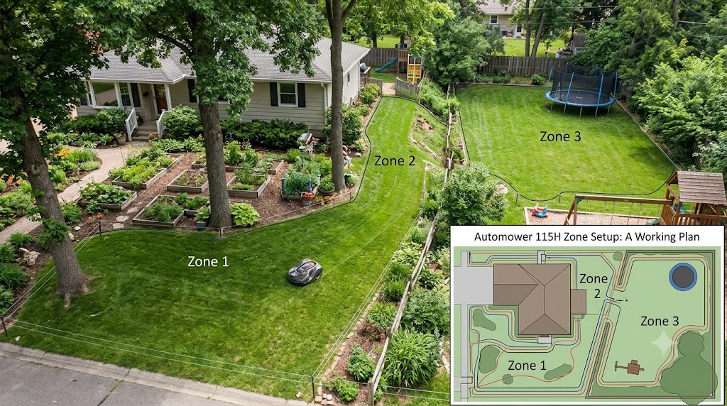 Husqvarna Automower 115H Zone Setup for Complex Yards: What Actually Works